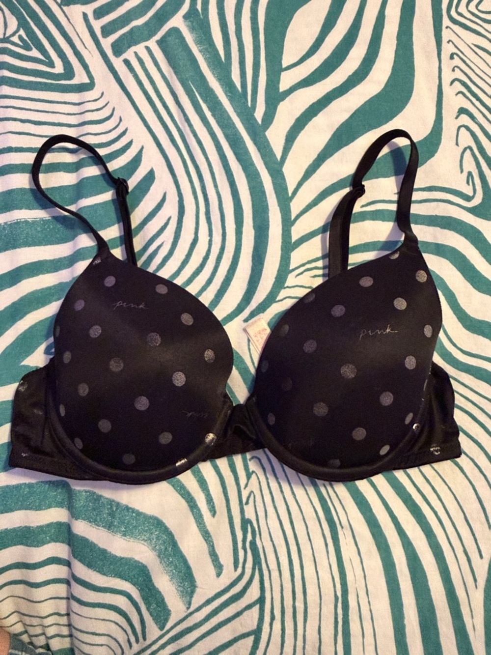 PINK Victoria's Secret by Victoria's Secret Black Polka Dot T-Shirt Bra